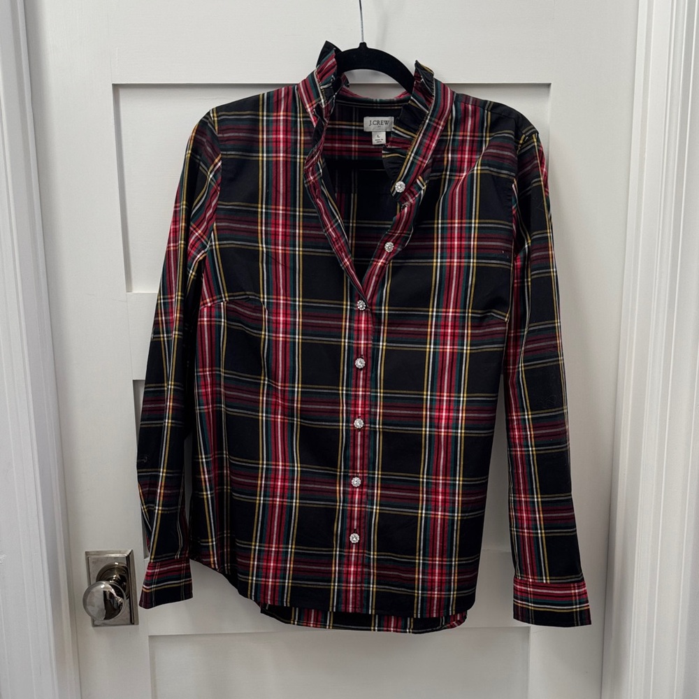 J. Crew Women’s Plaid & Crystal Button Down L